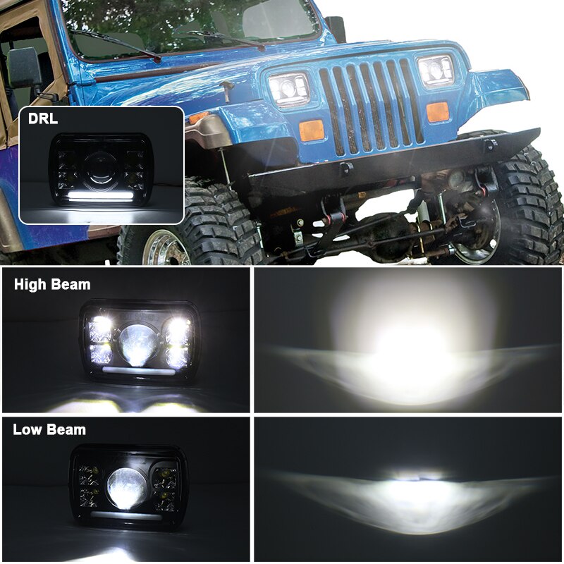 Faro LED cuadrado de 5x7 pulgadas, 60W, con luz diurna, para GSX1100S ZRX400 XJ YJ 180SX