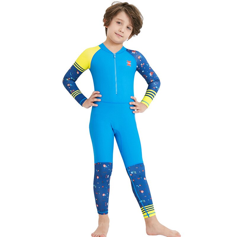 Barn dykking badetøy for surfing snorkling badedrakt barn helkroppsvåtdrakt holde varmen lange ermer gutter jenter barn: Blå / Xl