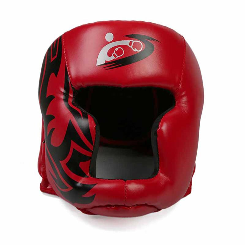 Fri størrelse muay thai boksning taekwondo mma hjelm hovedbeskytter karate sparring kickboxing beskyttende hovedbeklædning: Rød