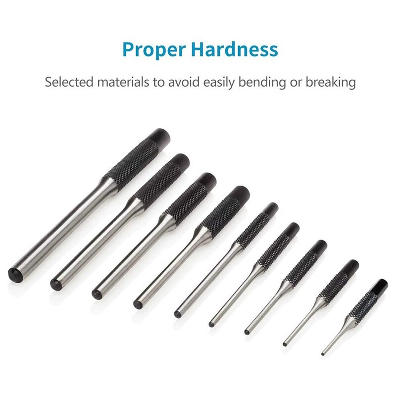 Roll Pin Punch Set with Storage Pouch, 9 Piece Steel Removal Tool Kit
