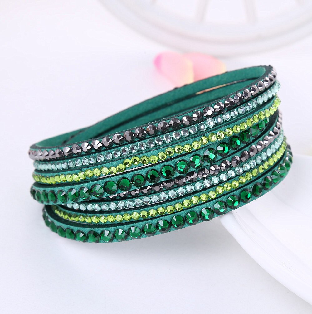 Stijl Lederen Armband Strass Kristal Armband Multilayer Hologram Armbanden Voor Vrouwen Sieraden: H