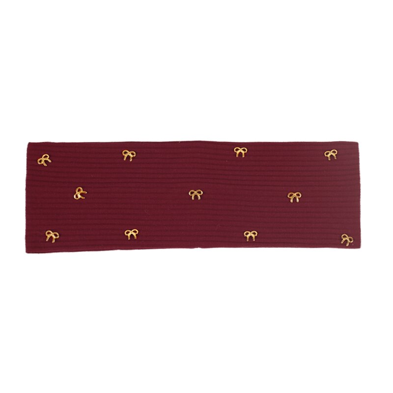 Geebro Vrouwen Katoen Effen Kleur Vlinder Ornament Hoofdband Elastische Meisjes Ribbels Gebreide Haarband Baggy Casual Haaraccessoires: Wine red-3