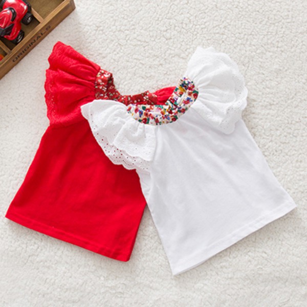 0-2Y Kids Baby Girls Clothing Floral Collar T-shirts Cute Short Sleeve Tops Blouses Shirts