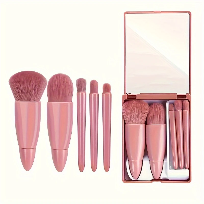 5-teiliger Kosmetikpinsel, tragbarer Make-up-Pinsel für unterwegs, mit Spiegelbox, Make-up-Set, Pinsel, loser Pinsel, Rougepinsel, Lidschattenpinsel