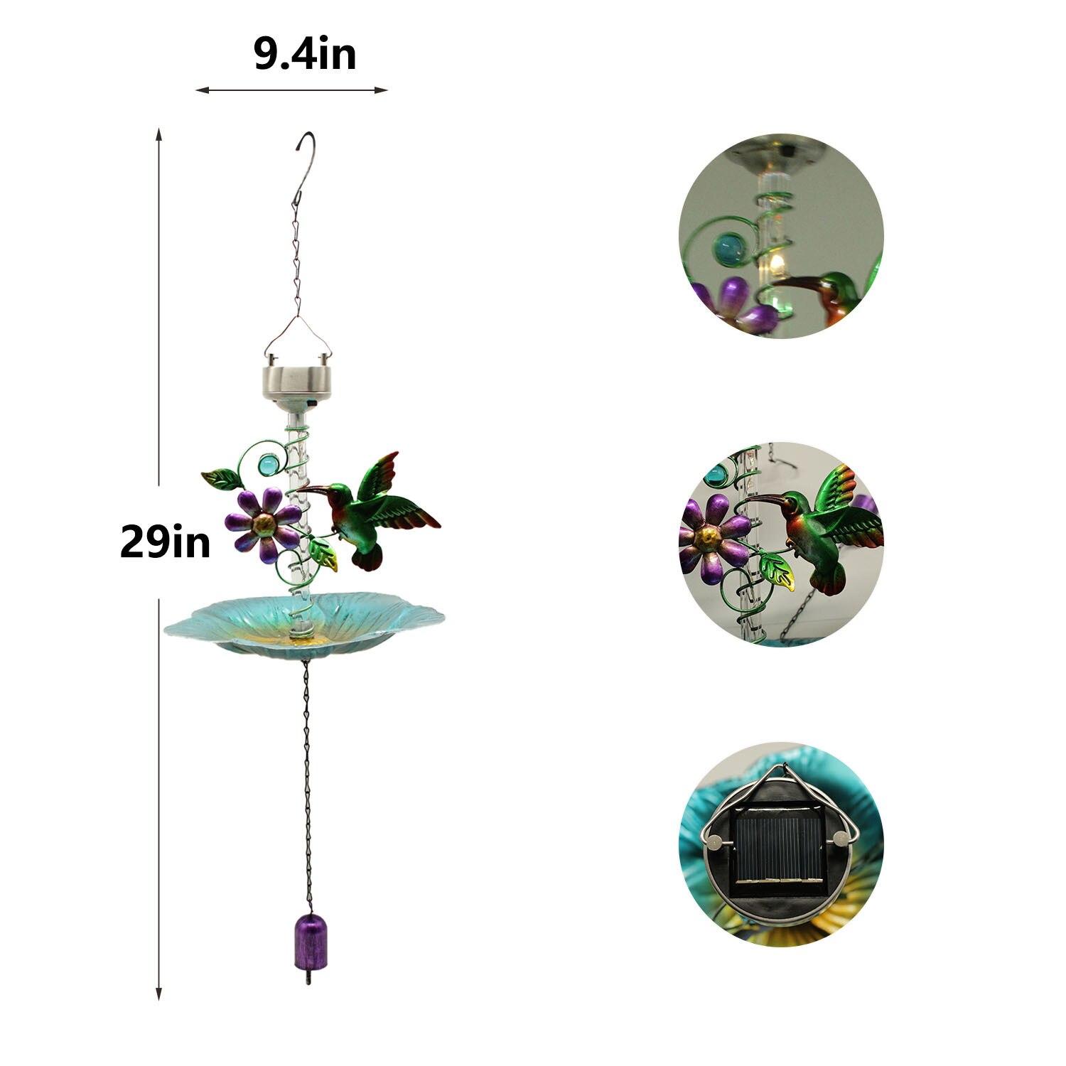 Solar Powered Birds Bath Hanging Beautiful Solar Birds Feeder Wild Birds Feeder For Yard Garden Outside SMR88