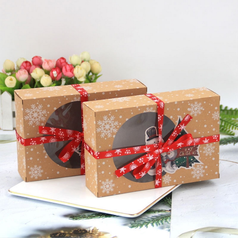6/12/24 Stks/pak Kerst Europese Stijl Kraftpapier Doos Kerst Raam Biscuit Verpakking Kraftpapier grote Box