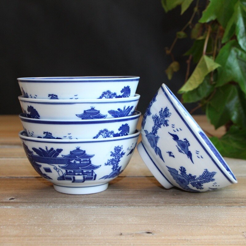 Jingdezhen Blau und Weiß Porzellan Geschirr Keramik exquisit Schüssel Porzellan Schüssel 5 Zoll Reis Schüssel einstellen Haushalt Schüssel und Erzähler: 5 Zoll Blau Muster Chinesisch Sonnenschirm 5