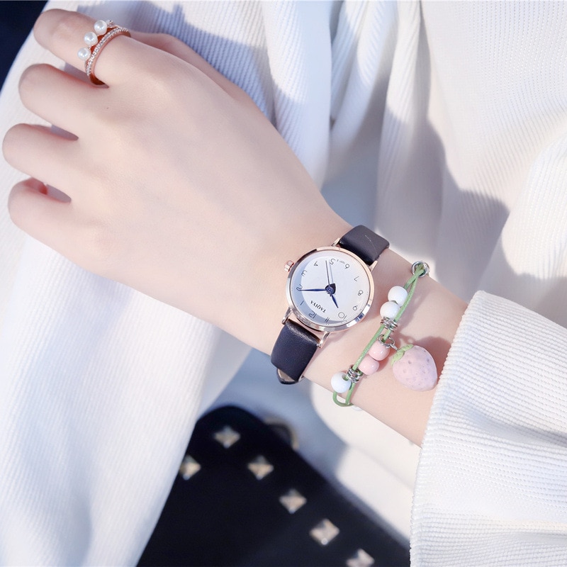 Dameshorloge met hartvormige blauwe wijzer dames quartzhorloges casual klein wit leren klokje dames polshorloges