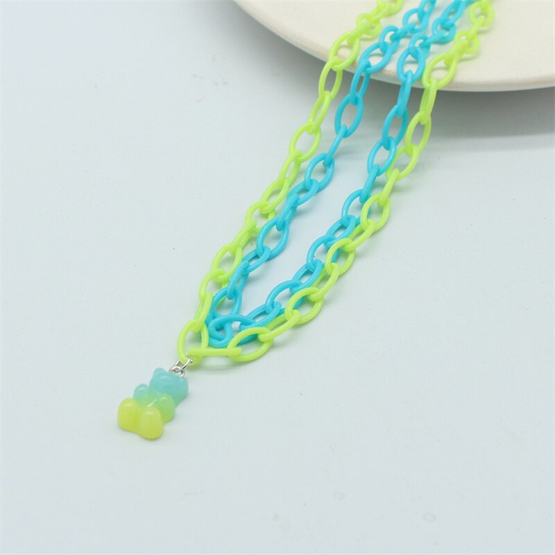 Collana con ciondolo orso in resina creativa colore caramella divertente doppio strato dichiarazione girocollo Harajuku regali gioielli per feste: 11