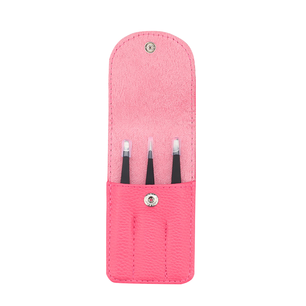 пинцет для бровей 3 stks/set Professionele Wenkbrauw Pincet Rvs Punt Tip/Slant Tip/Flat Tip Ontharing Make-Up Tool Kit met Zak TSLM1: Rose Red