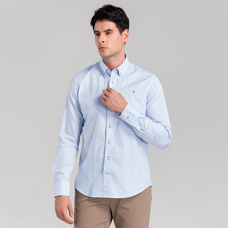 CHCH-camisa a cuadros de algodón puro para hombres, camisa informal de negocios de manga larga de , con botones, 100%