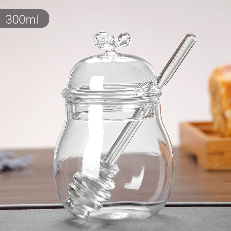 Glass Honey Jar Glass Honeycomb Tank Kitchen Tools Honey Storage Container with Dipper and Lid Honey Bottle for Party Kitchen: green