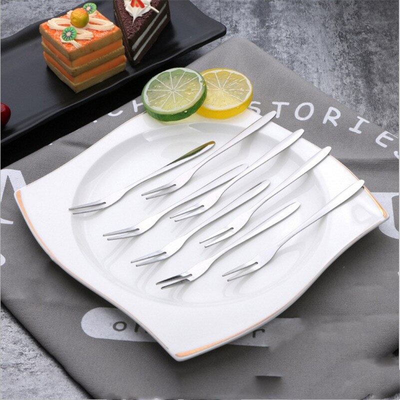 6pcs Fruit fork Stainless Steel Fruit Fork Fruit Sign Two Toothed Fruit Small Fork Cake Dessert Fork