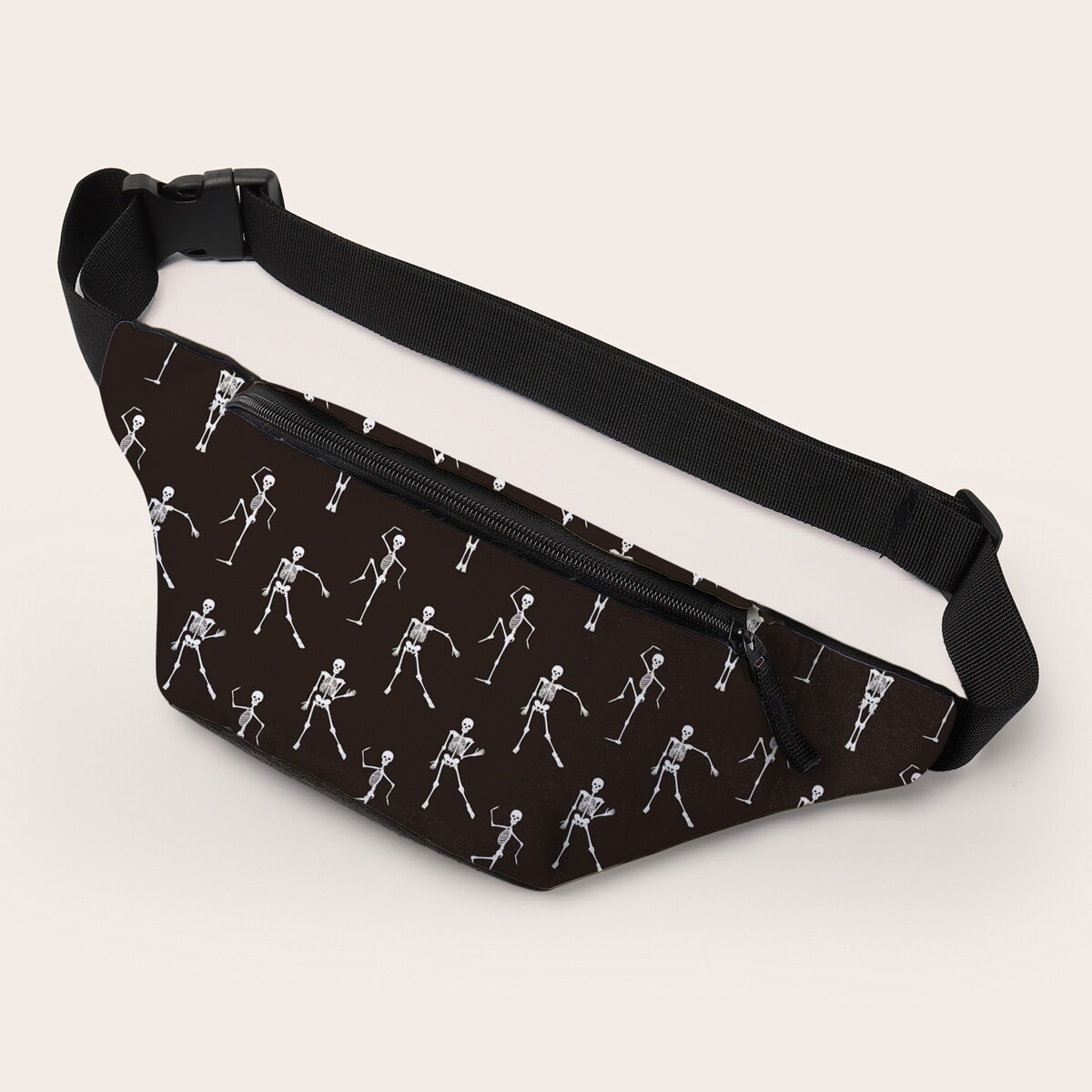 Deanfun heuptasje met print van dansend skelet, unisex zwarte ritszakken met persoonlijkheid 18075