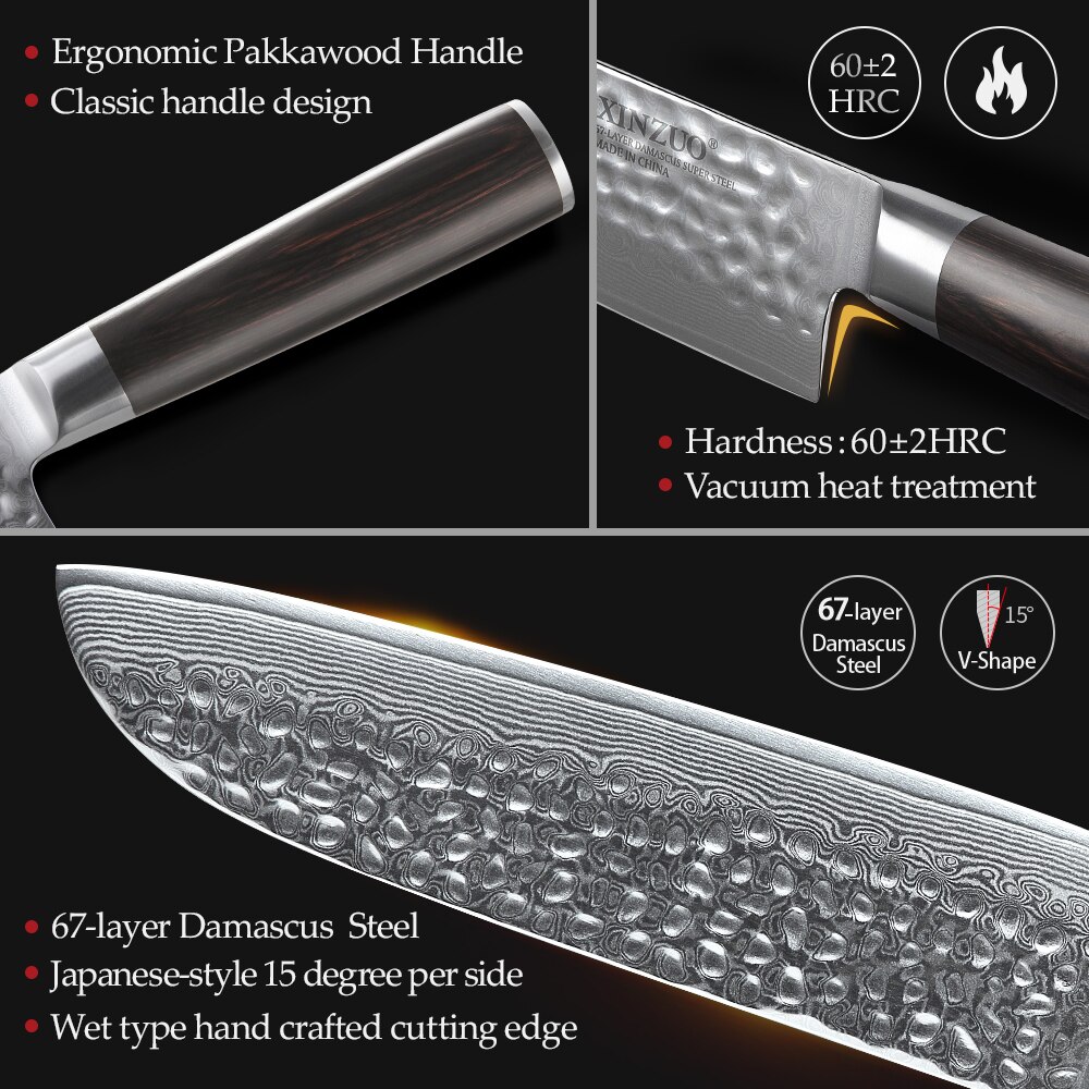 XINZUO couteau Santoku 7 "pouces VG10 couteaux de cuisine japonais en acier damas durable lame tranchante couteaux de Chef, manche en Pakkawood