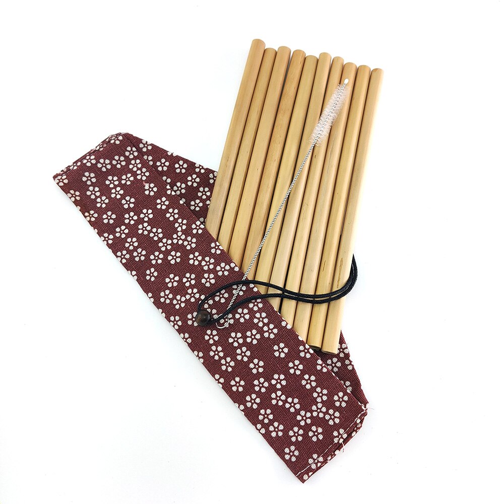 Bamboo Drinking Straw Cutlery with Pouch Biodegradable Alternative to Plastic Stainless Straws Reusable Eco-friendy Clean Brush: Red Wintersweet