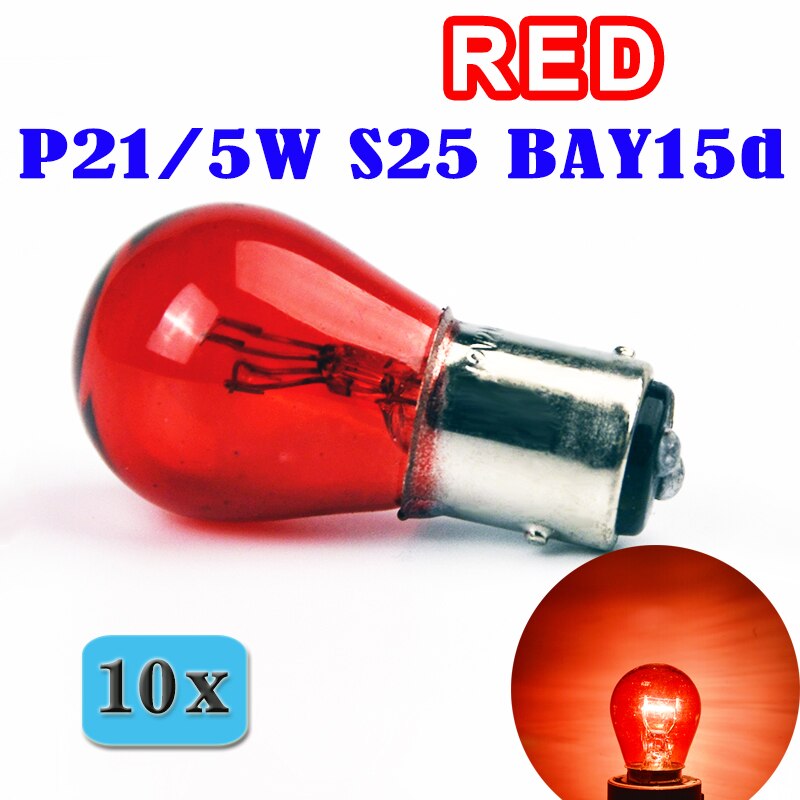 Hippcron (10 Stuks/partij) 1157 P21/5 W S25 BAY15d Rood Glas Kleur 12V 21/5W Offset Auto Staart Lamp stop Indicator Bulb