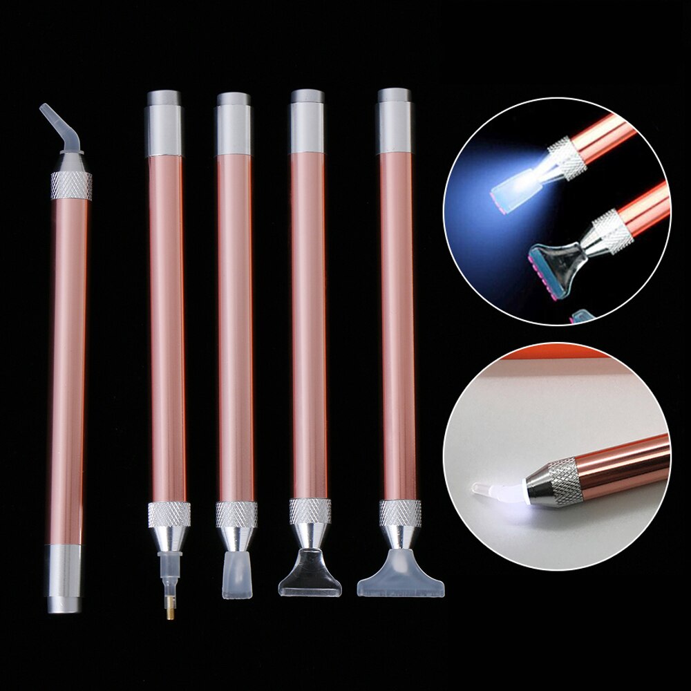 Pluma perforadora de punto de iluminación, herramienta de pintura de diamante 5D, plumas perforadoras de diamante de cristal luminoso, accesorios de costura para bordado artesanal DIY