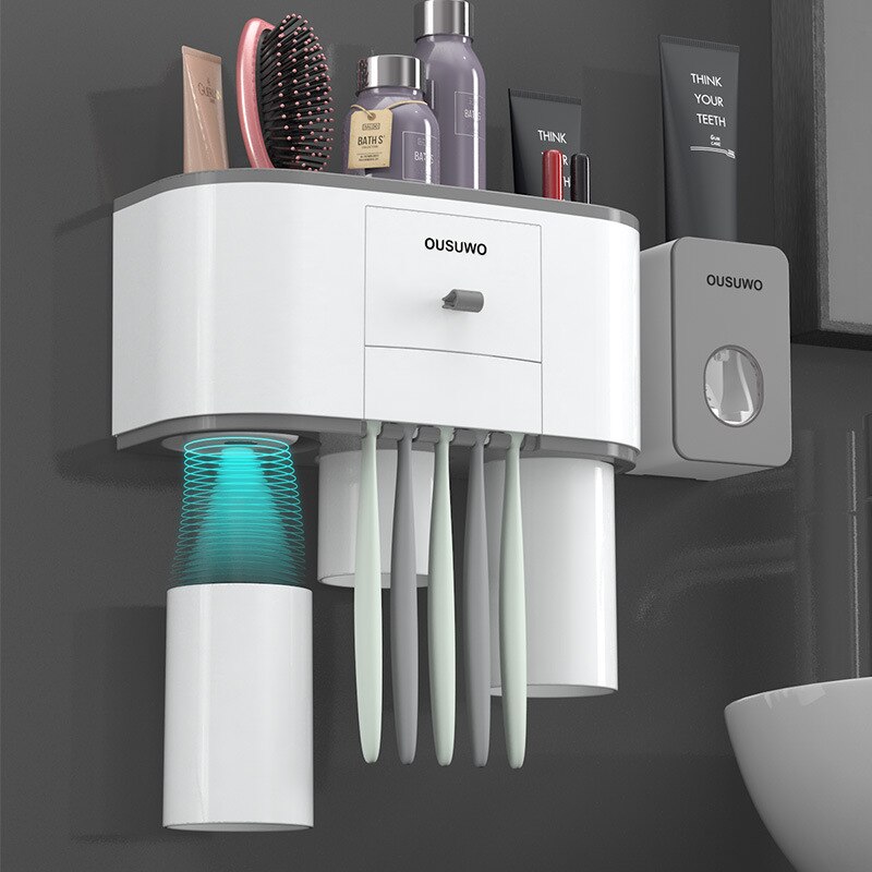 Spazzolino da denti titolare distributore Automatico di Dentifricio spremiagrumi per Il Bagno cremagliera Di Stoccaggio cremagliera di Montaggio A Parete Accessori per il Bagno impostato