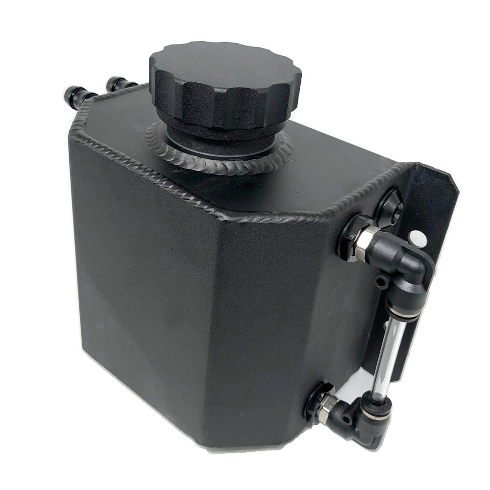 1000ml Black Powder Coated / Chrome Polished Radiator Coolant Overflow Recovery Water Bottle Tank