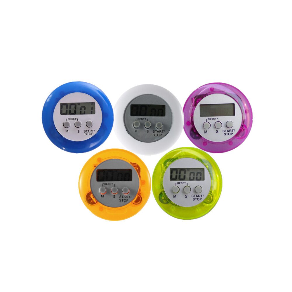 Round Mini Digital Kitchen Timer LCD Display Max 99 Minutes Min 59 Seconds Countdown Timer For Cooking Hour UP Alarm White Blue