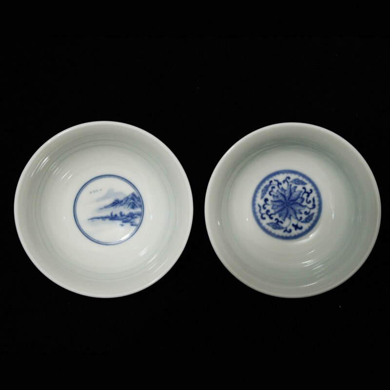 Jingdezhen Porcelain Hand-painted Blue And White Tangled Branch Lotus Landscape Tea Cup Ceramic Tea Bowl