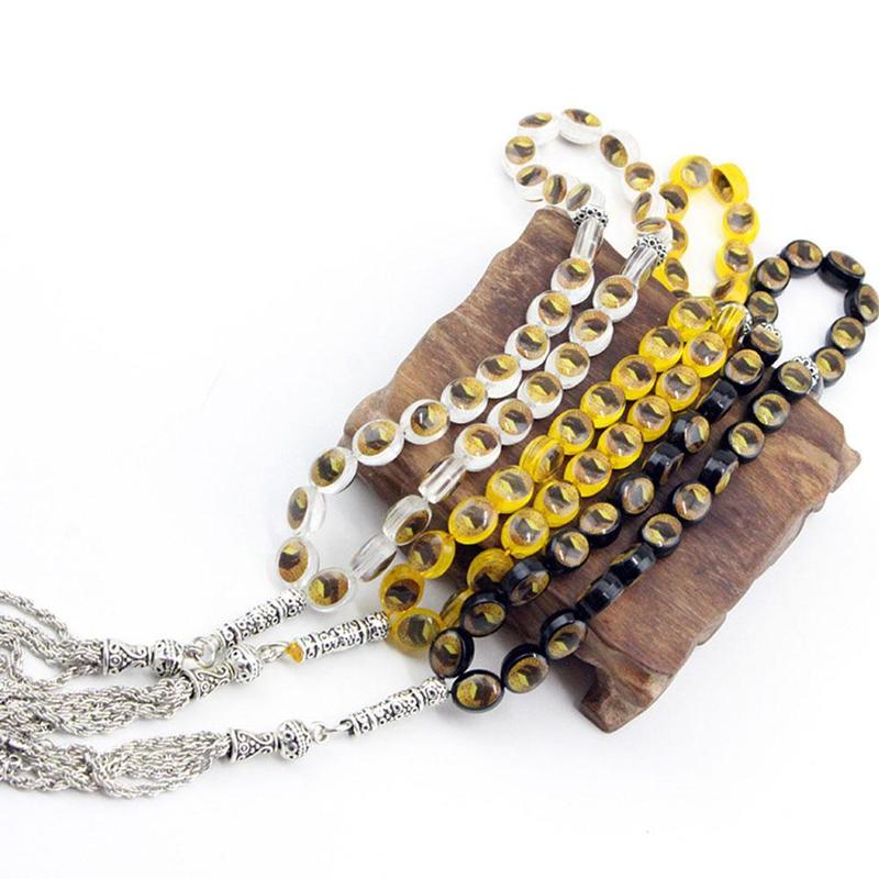 Rosario Misbaha Tasbeeh Tasbih musulmán negro pulsera cuentas Rosario de oración forma Tasbih musulmán Alá islámico redondo cuentas O1N3