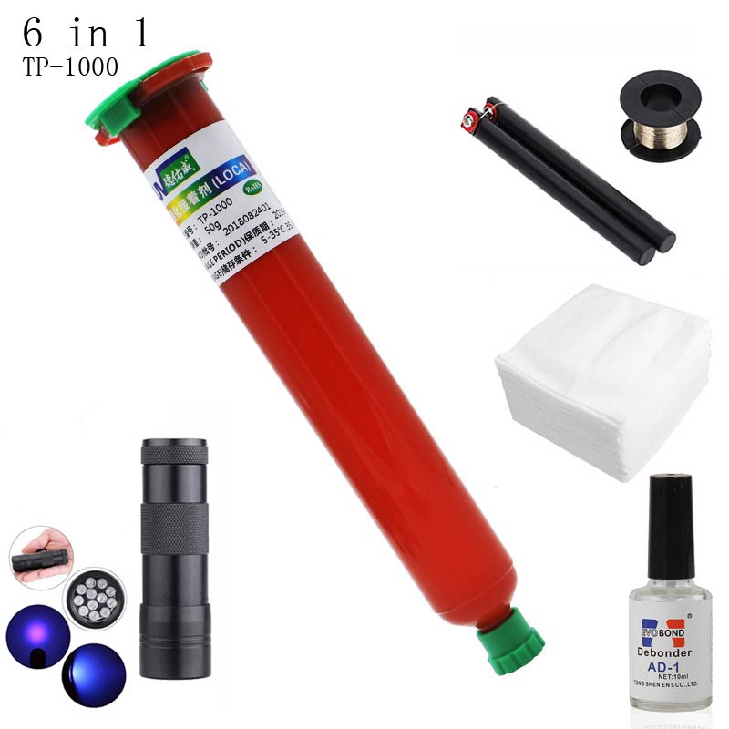 El más TP-1000 LOCA UV pegamento líquido Optico claro adhesivo tp 1000 uv pegamento para pantalla táctil samsung galaxy iPhone: 6 IN 1