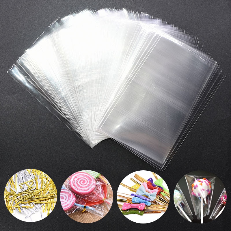 100pcs Clear Opp Plastic Bags for Candy Lollipop Cookie Packaging Cellophane Bag Wedding Party Supplies