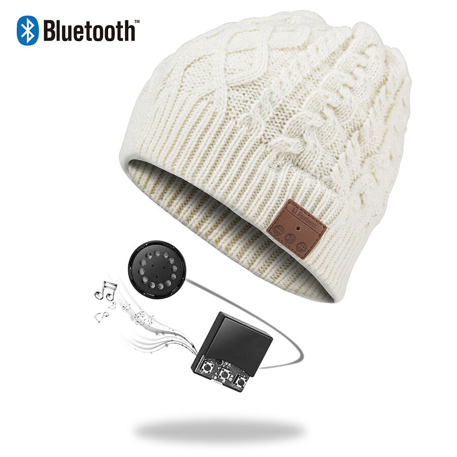 Bonnet Bluetooth stéréo sans fil mains libres | Bonnet tricoté, chapeau d'hiver, chapeau de sport, capuchon lavable, écouteurs musique Audio: 004B-cream