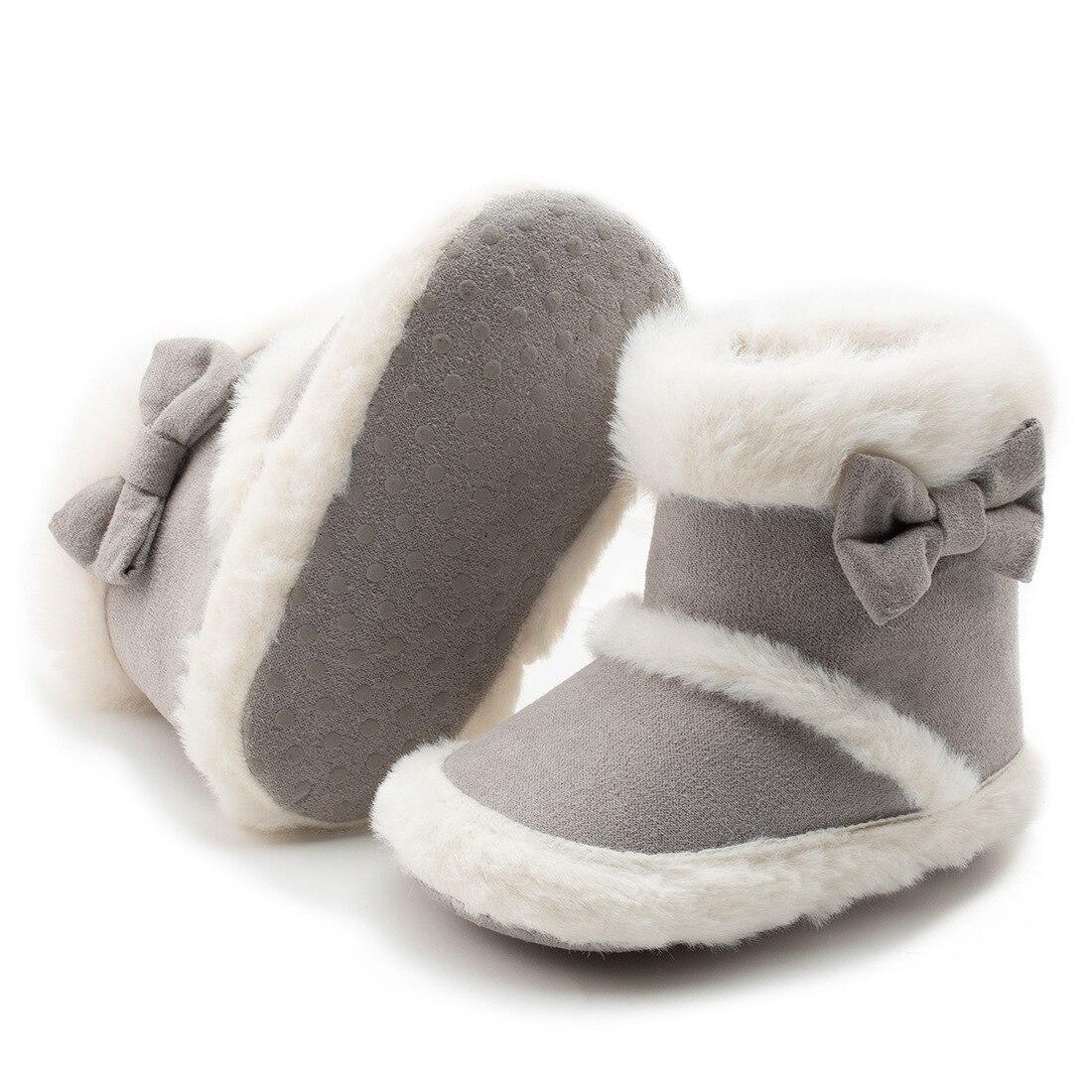 Herfst Winter Baby Schoenen Zachte Zolen Peuter Meisjes Schoenen Boog Pluis Snowboots: Grijs / 12cm