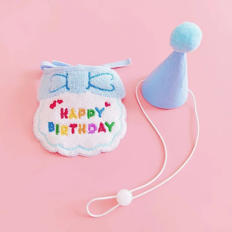 Schattige hond kat puppy verjaardag hoed & bandana set kat hond accessoires huisdier verjaardagsbenodigdheden: Blauw