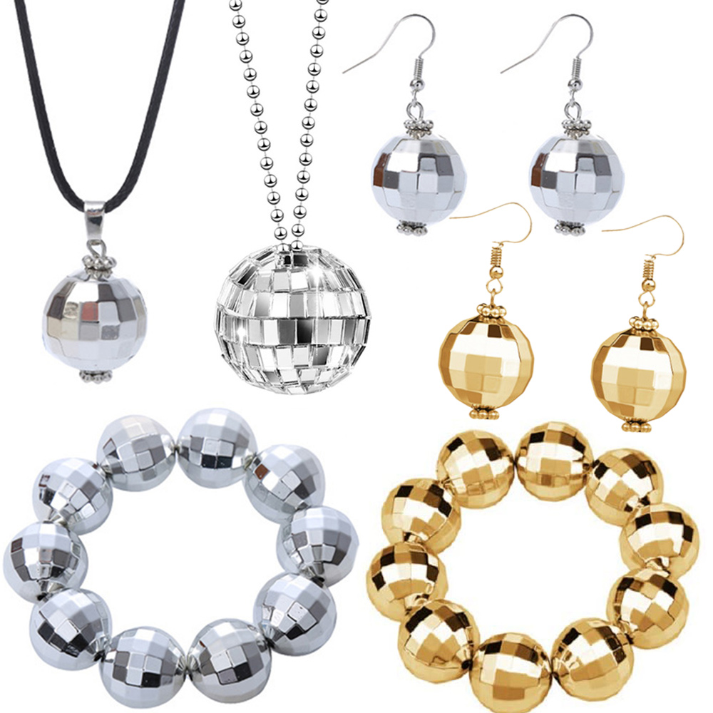 Disco Ball Necklaces Mirror Balls Costume Bracelet Earrings Rave Accessories 70s 80s Disco Party Stage Props Festivals Supplies
