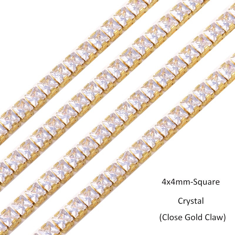 250Pcs/Strip Vierkante Rechthoekige Стразы K9 Glas Strass Ketting Kristal Strass Gouden Base Steentjes Cup Trimmen A03: 4x4mm Square