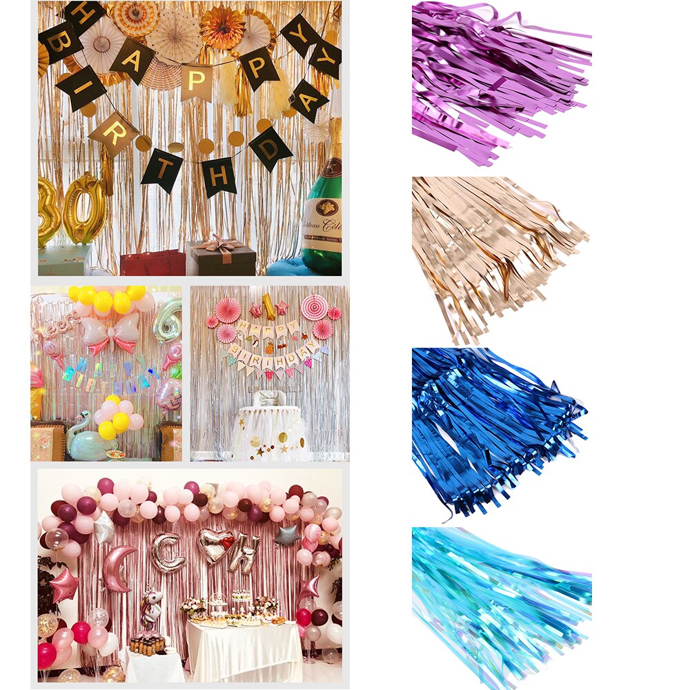 2M Party Backdrop Curtains Glitter Gold Tinsel Fringe Foil Curtain Photozone Birthday Wedding Decoration Adult Anniversary Decor