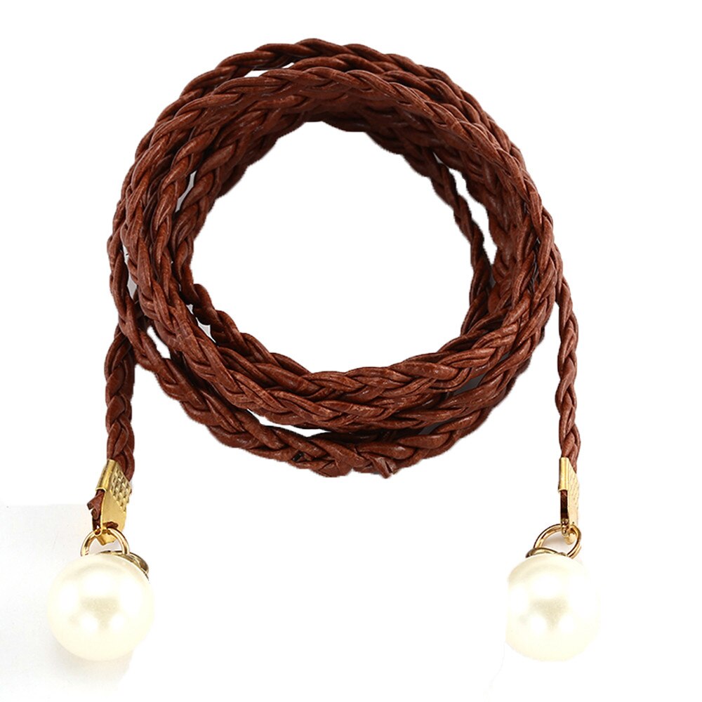 40-Women Handmade Braided Waistband for Dress Rose Flower Tassel Self-Tie Thin Ceinture Femme Waist Rope Chain: Brown 