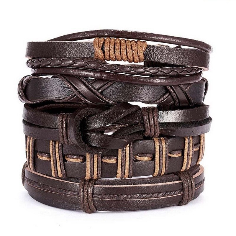 Mannen Armbanden Vintage Multilayer Leather Braid Armbanden Armbanden Star Leaf Uil Handgemaakte Rope Wrap Armbanden Mannelijke Jewlery