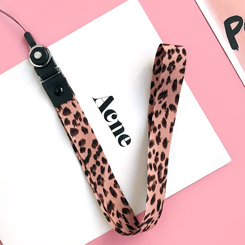 1 Pcs Leopard Print Phone Holder Key Lanyard Hanging Neck Rope ID Badge Holders Phone Neck Straps with Key Clip 2 Sizes