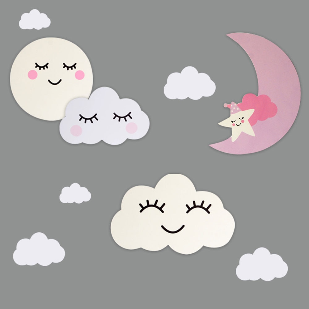Adesivi murali in legno nuvole di coniglio decorativo bambini bambini telecamera da letto per bambini pannello in legno adesivo murale soggiorno decorazione domestica