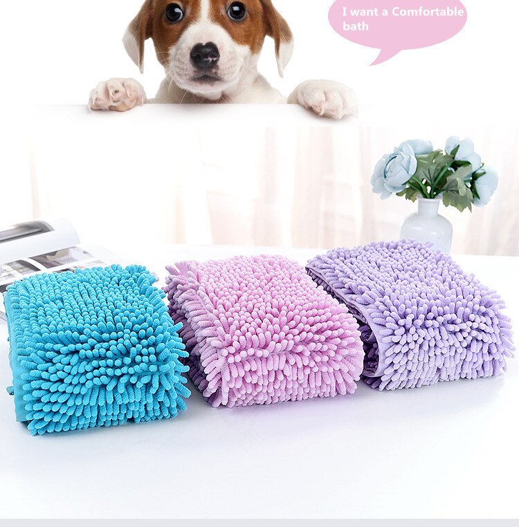 Kjæledyr hund håndkle mikrofiber sterkt absorberende vann chenille håndkle hunder tørke håndkle teppe kjæledyr rekvisita hund badekåpe for hundevalp