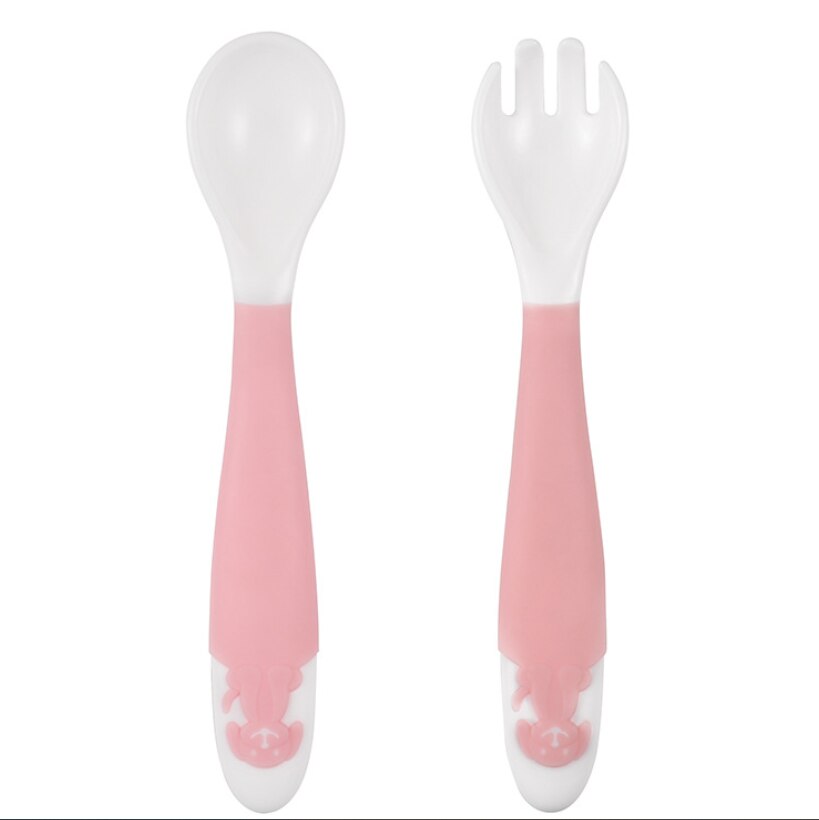 Baby Kids Natural Bamboo Fiber Toddler Children Plates Bowls Cute Animal Baby Infant Portable Cartoon Feeding Dishes Tableware: Twist spoon pink