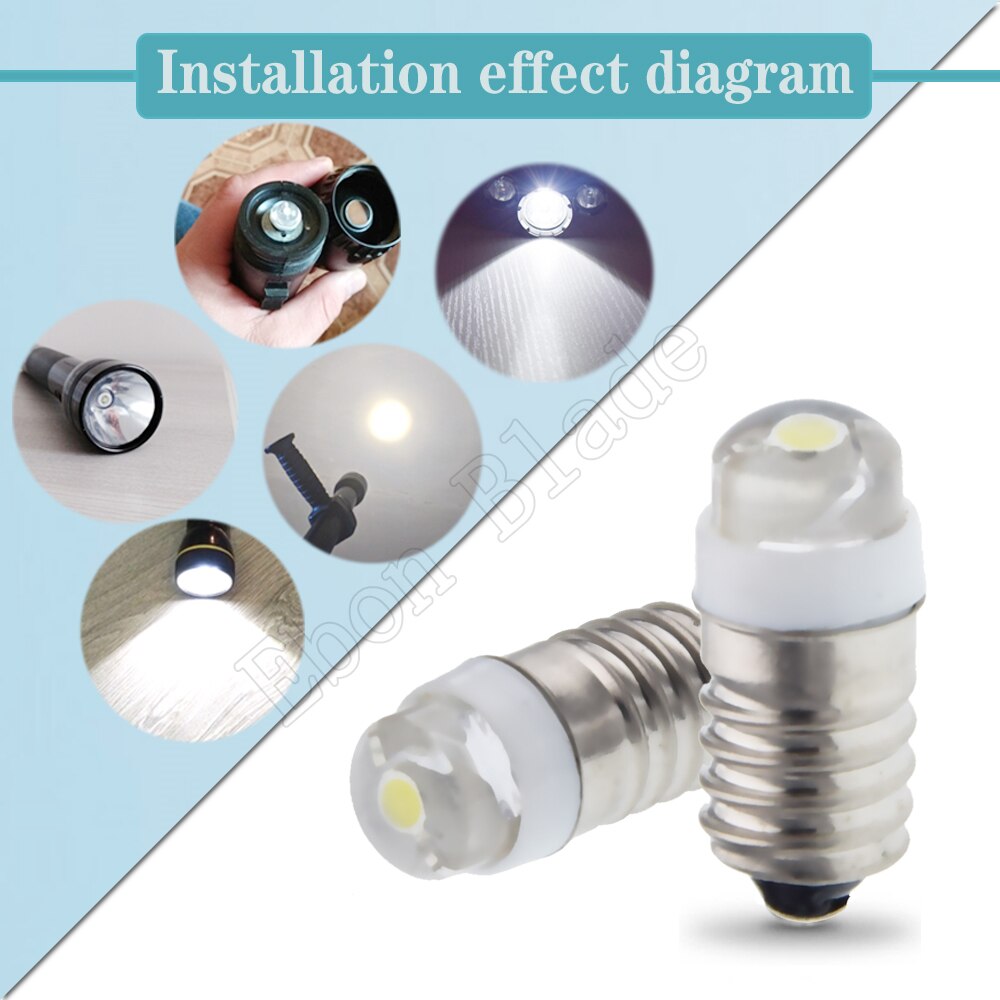 Bombillas LED E10 de 1/2 Uds. De 3V, 4,5 V, 5V, 6V, 12V, 18V, 0,5 W, blanco cálido para linterna, linterna, Faro, tablero de coche, barco y bicicleta