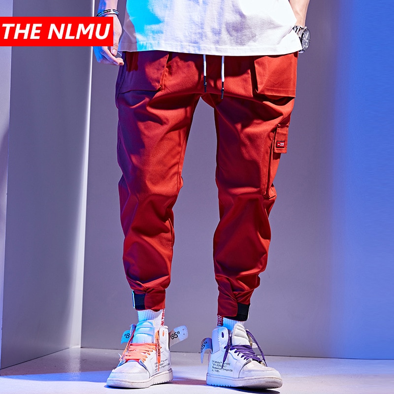 Mænd rød elastisk talje haremsbukser mænd streetwear punk hip hop fritidsbukser joggers mænd dansende bukser joggingbukser  wg244
