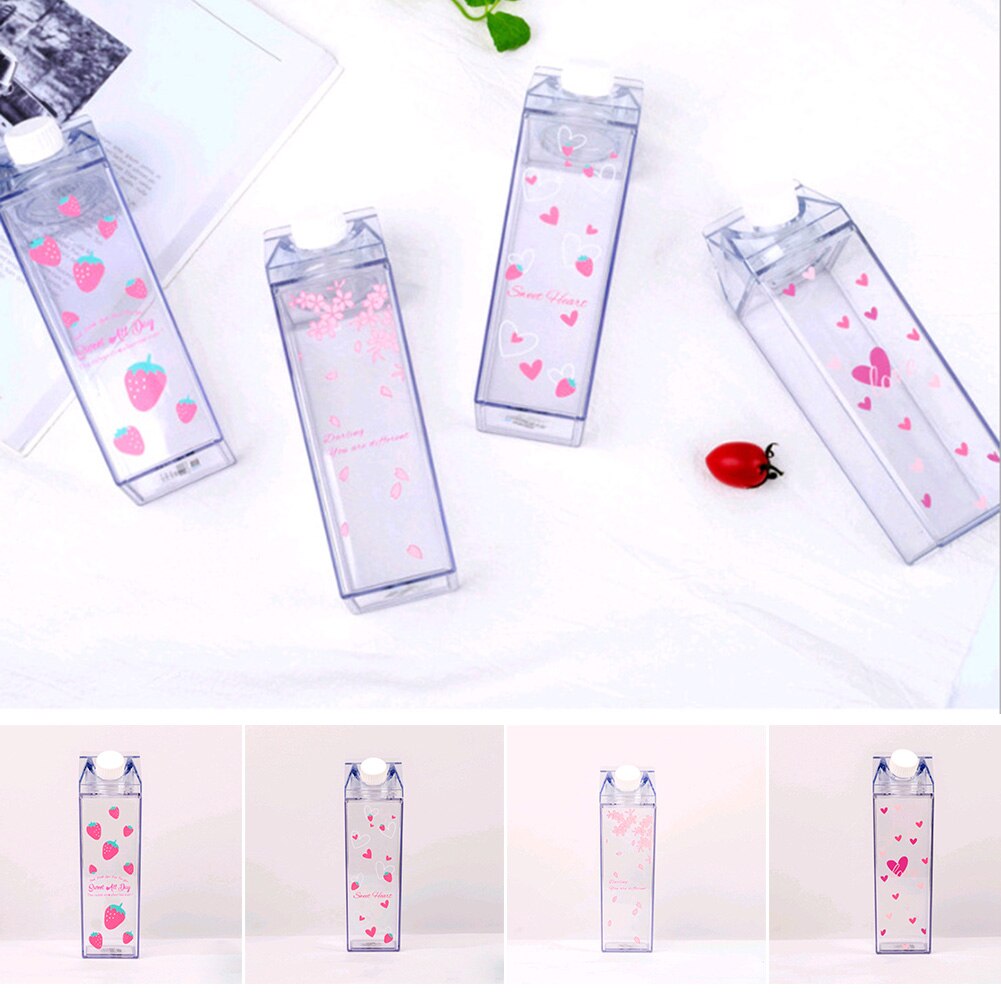 Plastic Clear Milk Carton Water Bottle Transparent Milk Box Juice Water Cup for Girls XHC88