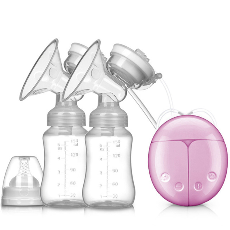 Double Electric Baby Breast Pump Powerful Suction Nipple USB Pump With Baby Milk Bottle Cold Heat Pad Breast Feeding Tool BB5173: Pink