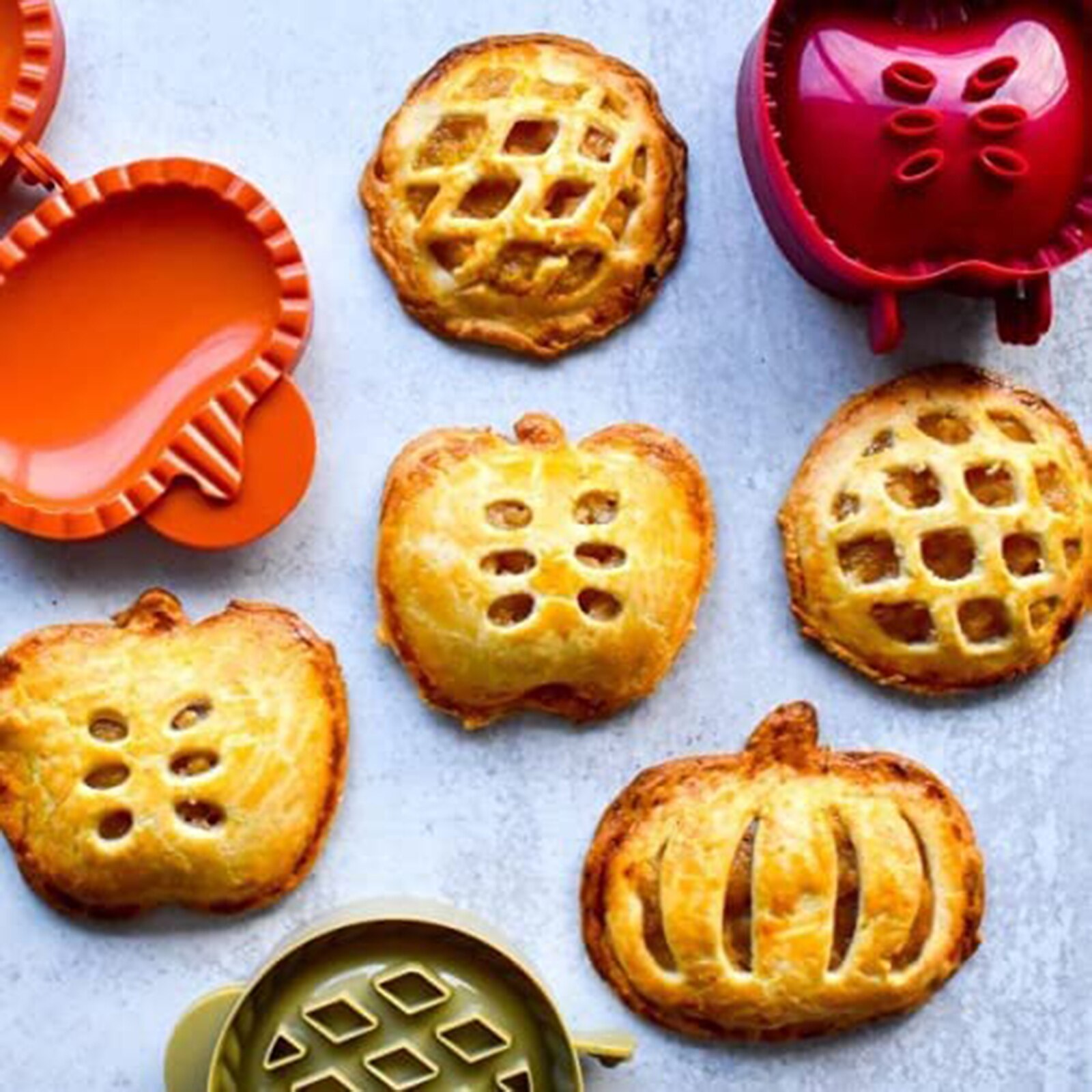 Juego de moldes de mano para pastel, cortadores de galletas con manzana, calabazas, forma de bellota, herramientas de molde para prensa de masa de Halloween