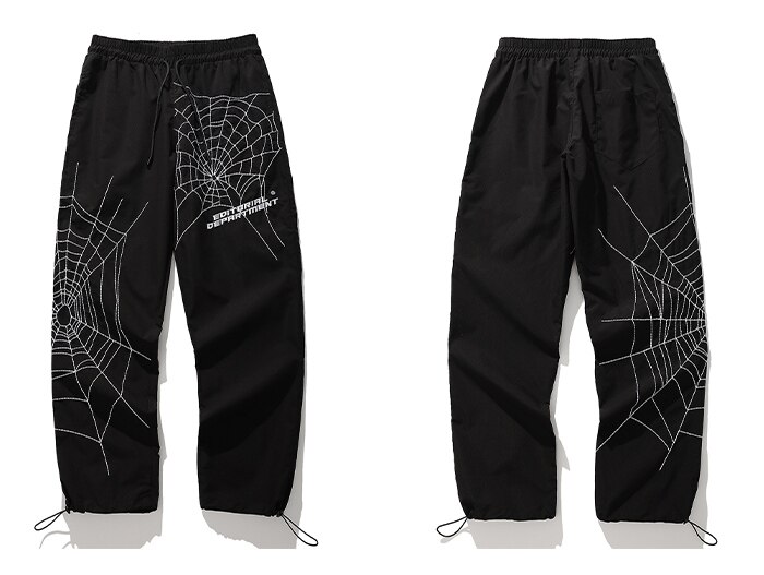Spider Web Printing Trousers Men Harajuku Casual Hip Hop Jogging Harlan Trousers Street Clothing: Black / L