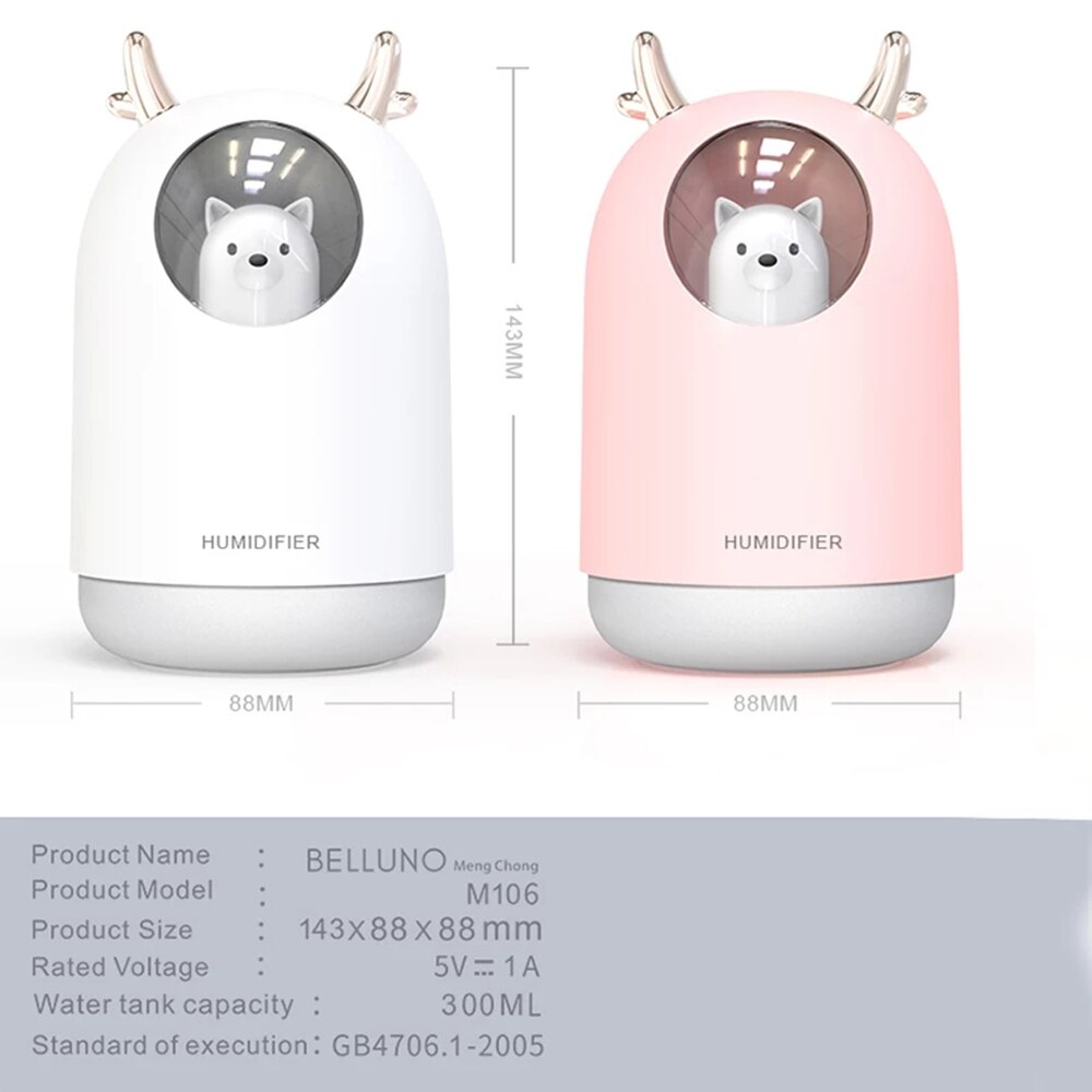 Electric Humidifier Aroma Air Diffuser Ultrasonic Air Humidifier Diffuser Cool Mist Maker For Home Essential Oil USB 300ml
