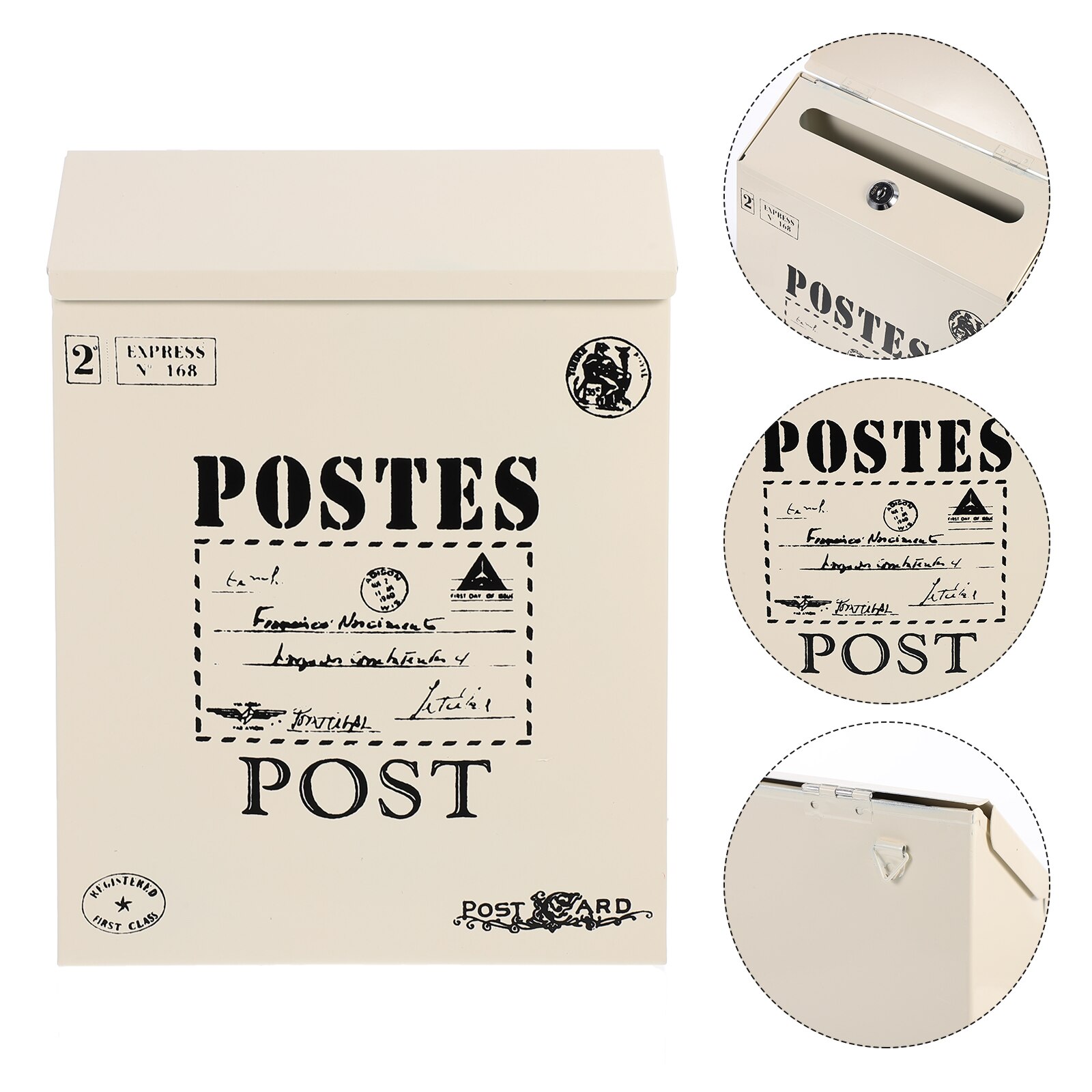 Locking Letter Box Vintage Mailbox Wall Mount Postal Letter Box Newspaper Box: White