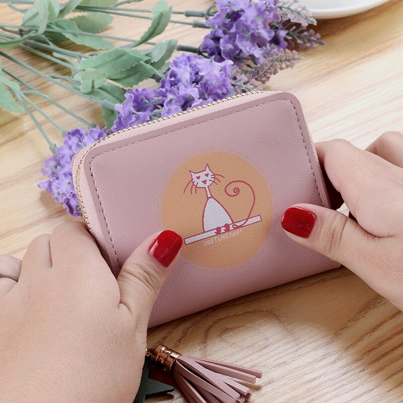2020 gato impressão bolsa feminina curto zíper carteiras moeda saco bonito moda pequena senhora meninas estudantes carteira titular do cartão